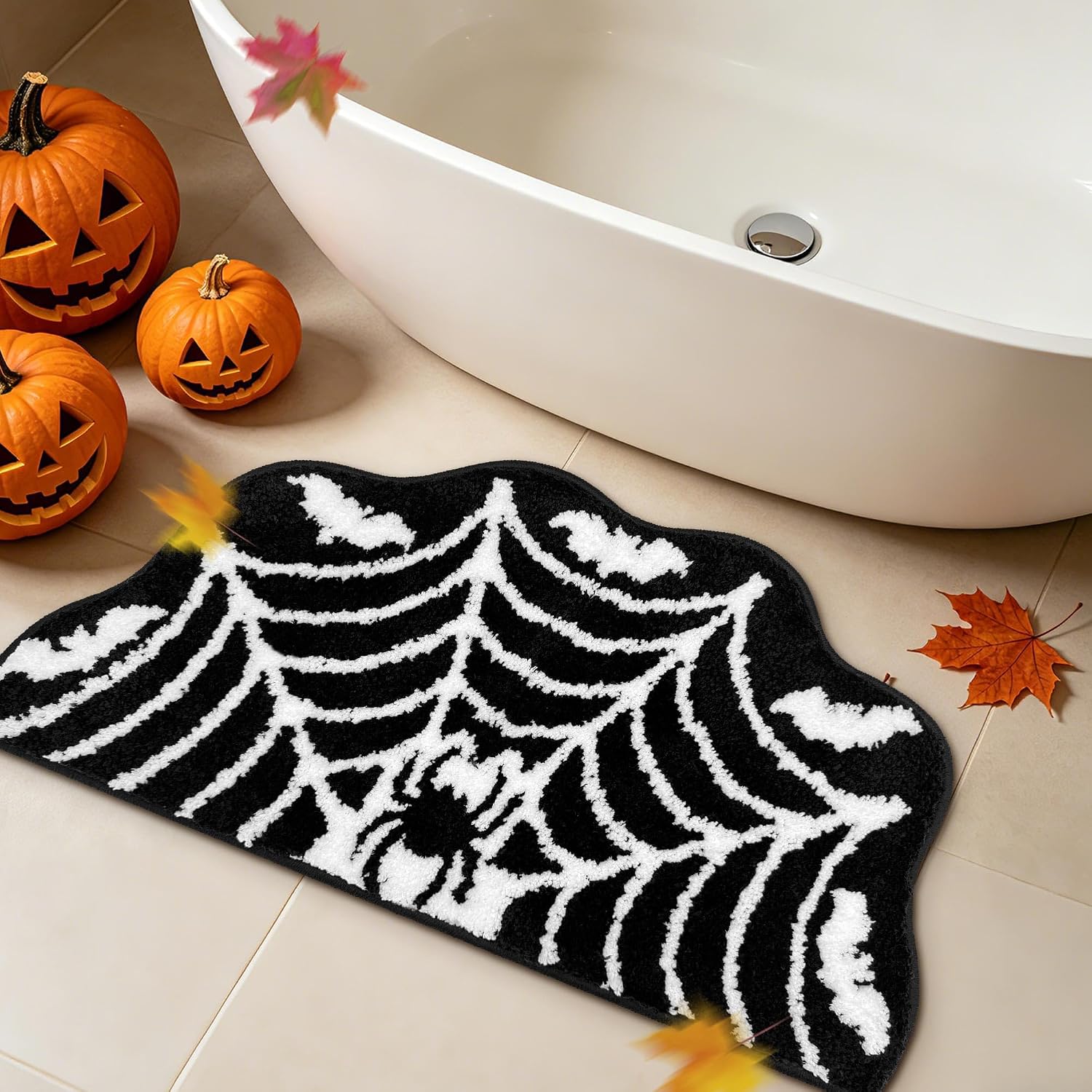 Hexagram Gothic Bath Mat, Halloween Rug Bathroom Decor, Spider Web Bath Mat