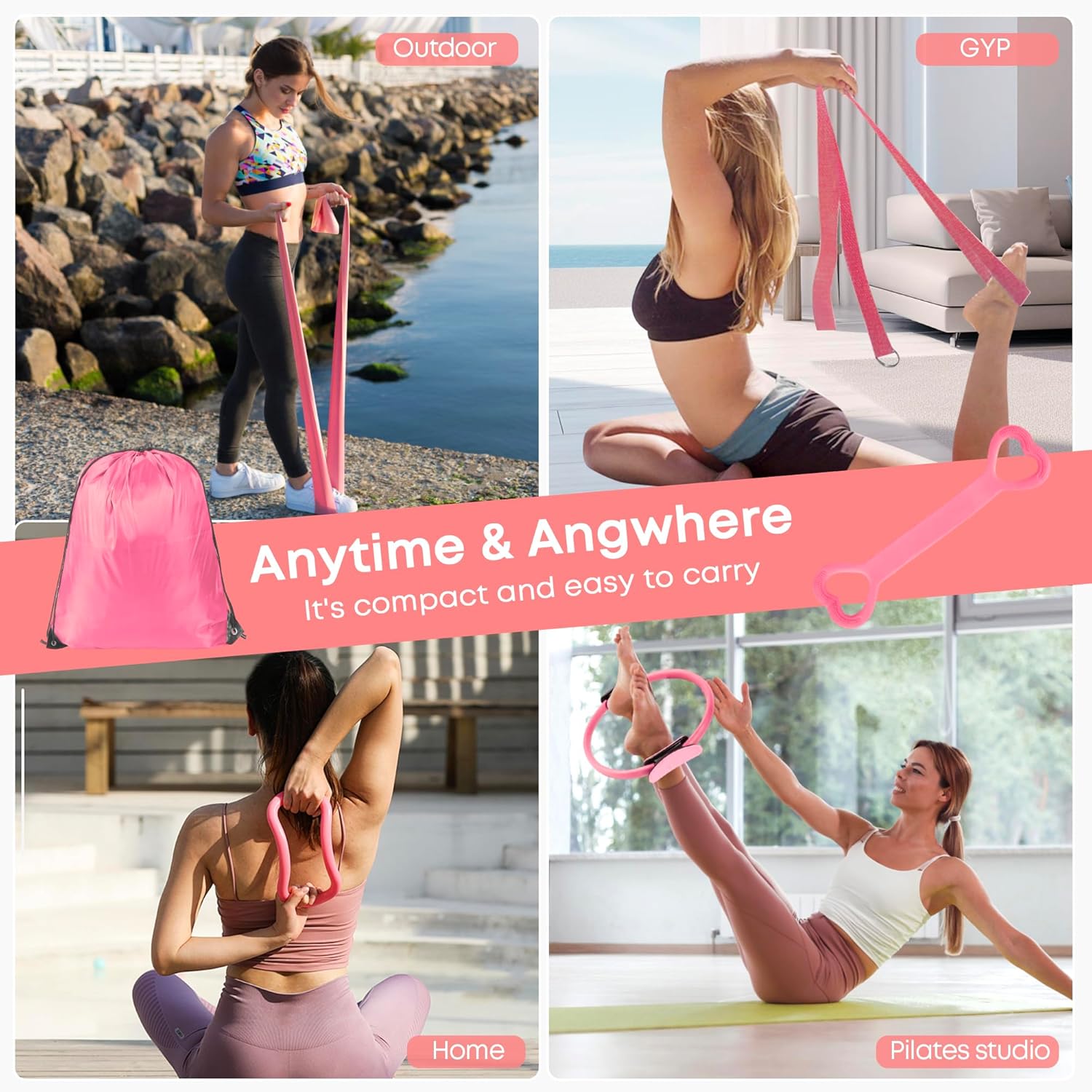 13 Pcs Pilates Essentials Kit for Women, Home Workout Equipment Set with 9.8” Ball, Magic Circle, Accessories, Perfect for Beginners to Toning & Fitness, Pink - Image 6