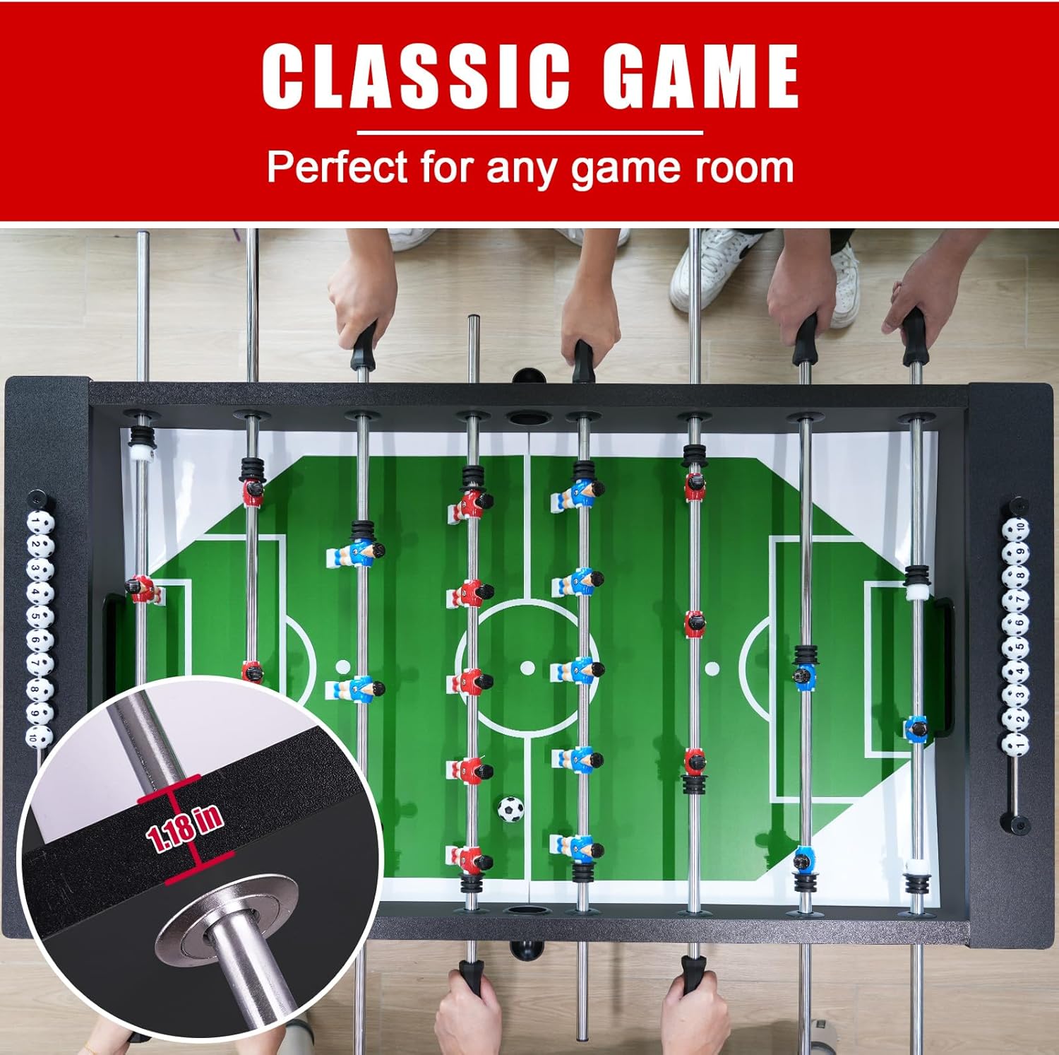 Seydrey 55" Competition Sized Foosball Table, Arcade Soccer Game for Home with Leg Levelers, Heavy-Duty Legs, Perfect for Family