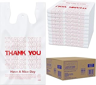 ACYPAPER, Thank You T-Shirt Bags (1000 Count), Plastic - T-Shirt Plastic Bags in Bulk - (11" x 6" x 21") White/Thank You -...