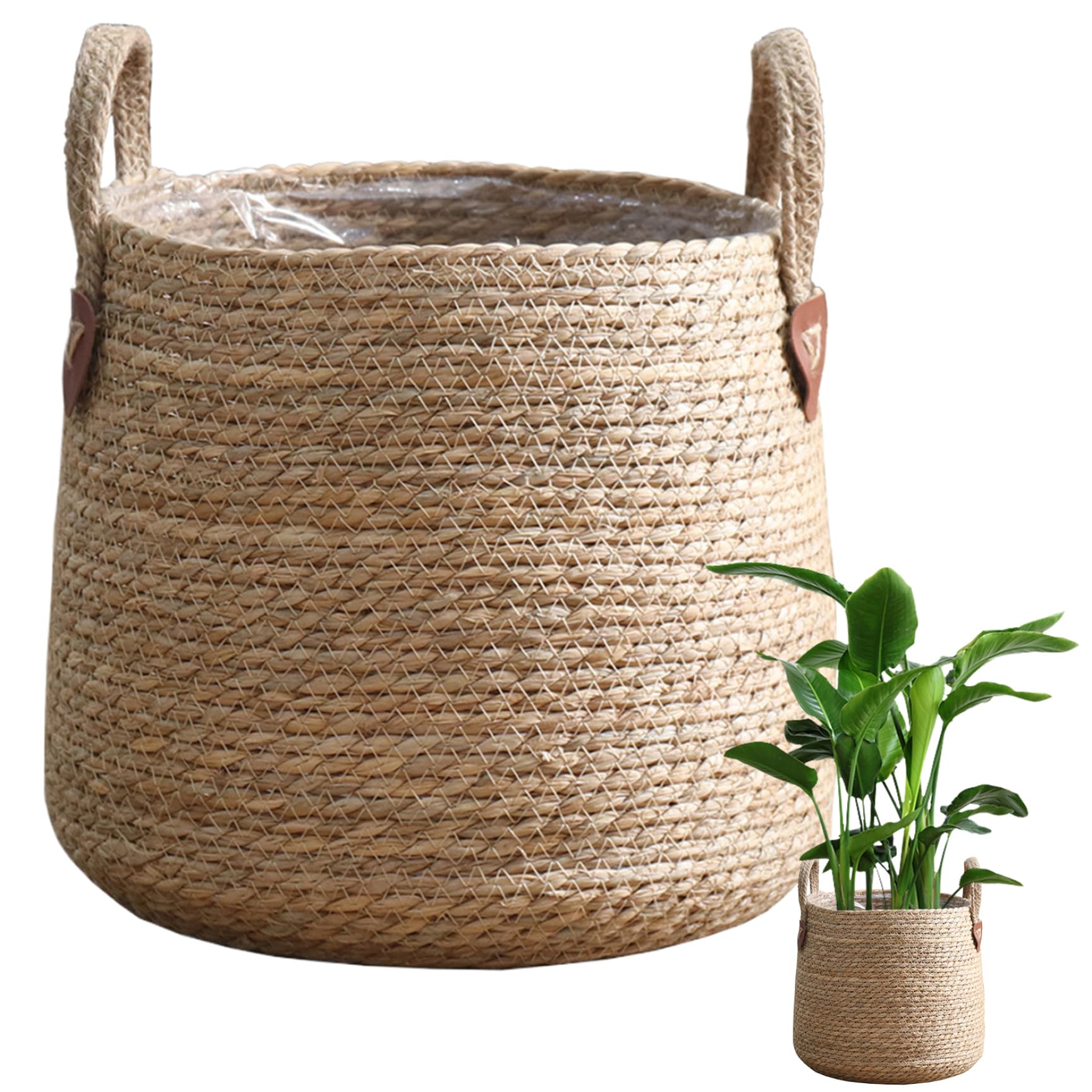 Panier à plantes avec poignées tissé main : cache-pot 10x11 pouces robuste et transportable
