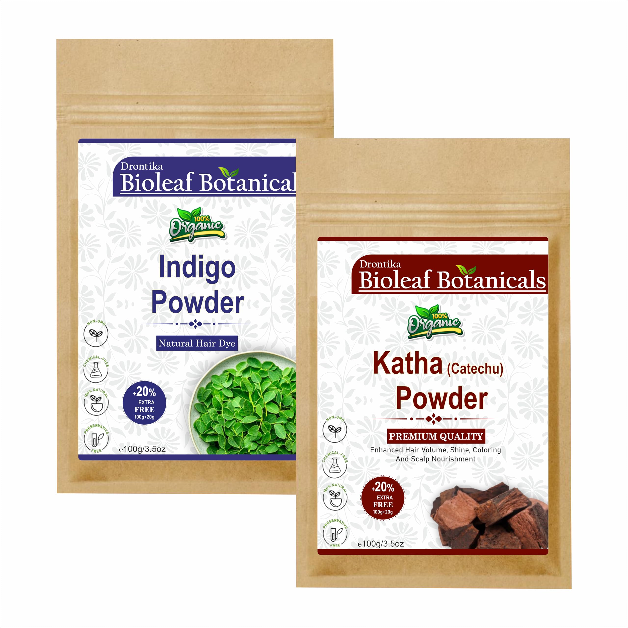 Bioleaf Botanicals Organic Indigo & Katha (Acacia Catechu) Powder 200gm - Ayurvedic Natural Hair Dye for Rich Brown to Black Color & Hair Nourishment-picture-46