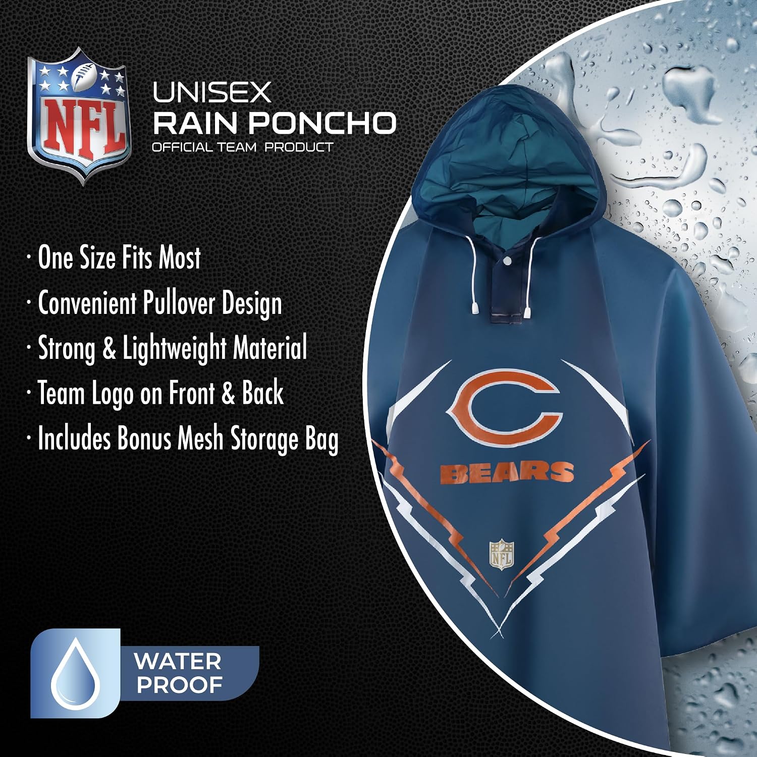 NFL Waterproof Premium Rain Poncho, Sporty & Cool Rain Cover for Men and Women image 5