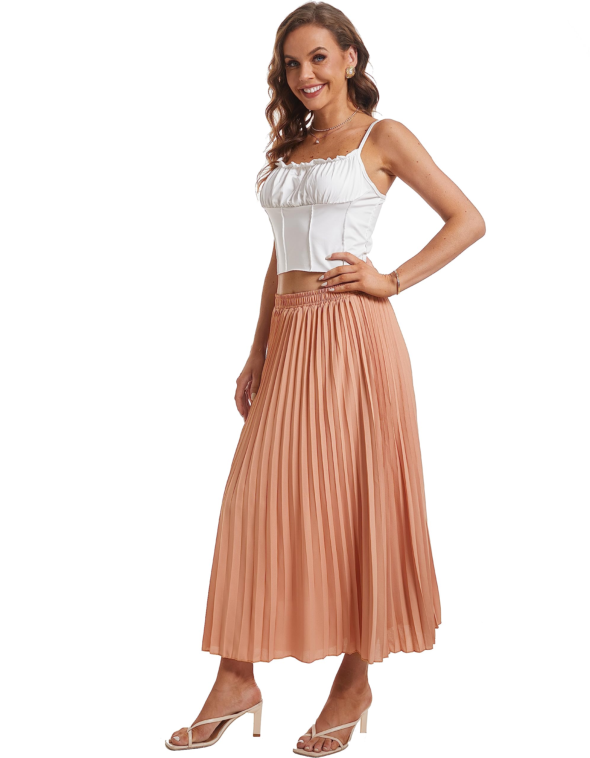 Jupe longue plissée élastique taille haute pour femme - Style bohème
