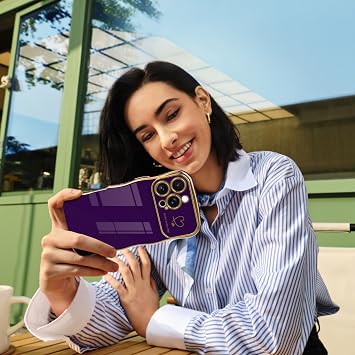 IAIYOXI iPhone 17 Pro Max ケース iPhone 17 Pro Max 用 レディース ガールズ - カーリーシェイプのキュートなウェーブデザイン ハート柄 盛り上がったカメラ保護 高級メッキ加工 耐衝撃 iPhone 17 Pro Max, ダークパープル