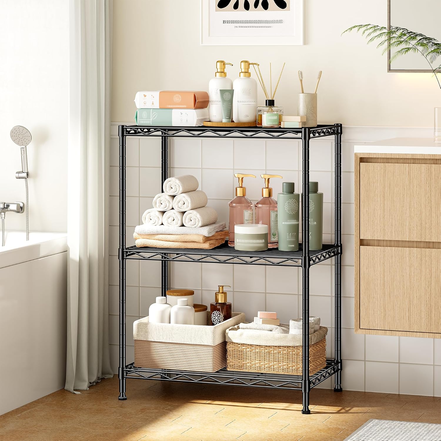 DurayLoly 3 Tier Metal Wire Storage Shelves,Adjustable Small Wire Shelving Unit,Utility Storage Rack for Kitchen,Bedroom,Laundry Room,Pantry & Office,17.7”Wx11.8”Dx35.4”H,Black