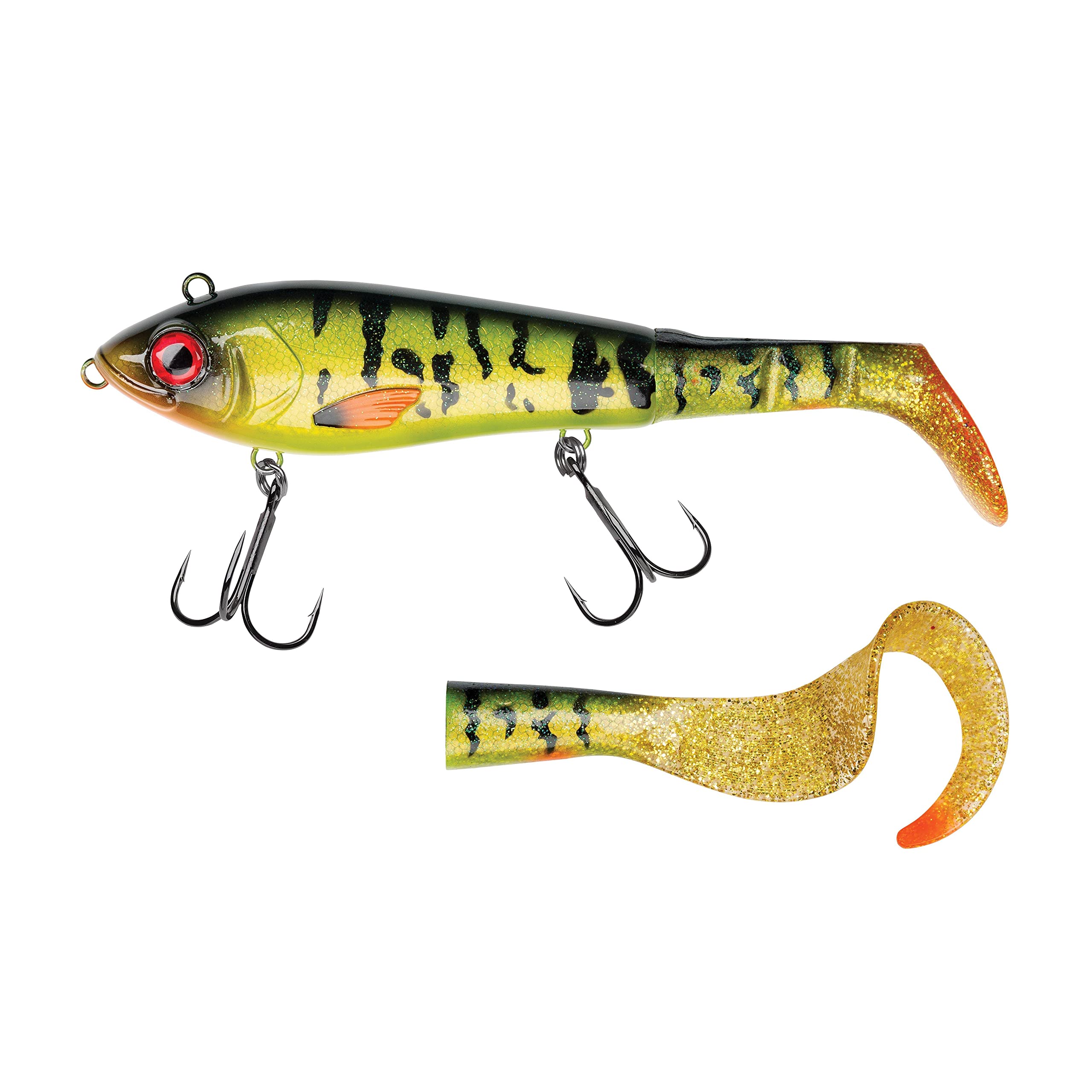 Abu Garcia Svartzonker McHybrid Fishing Hook | Hard Lures, Predator Fishing, Pike | Supplied with Paddle Tail and Curl Tail - 74g | 165mm - Fire Bass