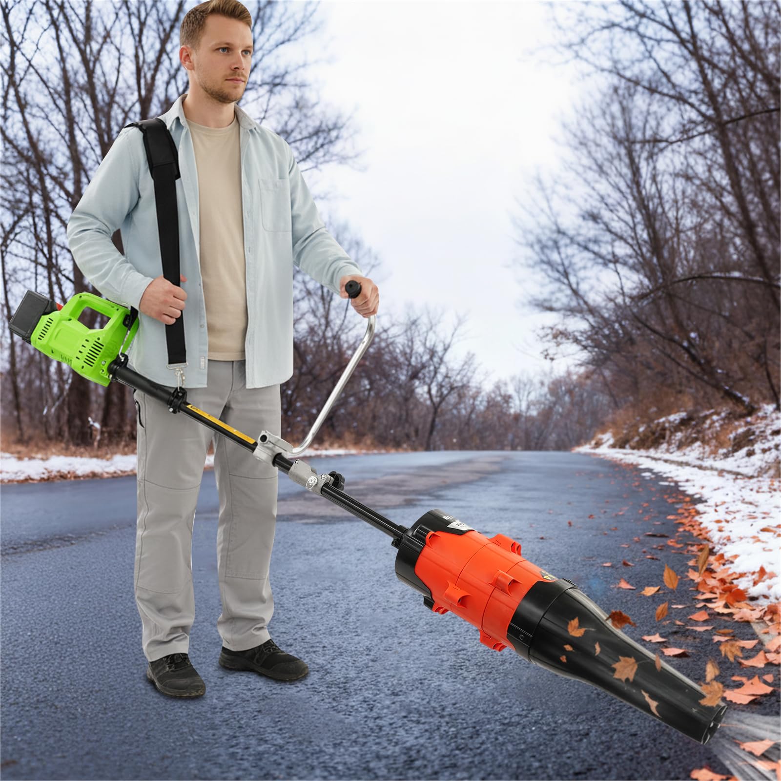Spazzolino elettrico 2 in 1 con soffiatore, spazzole, batteria al litio e tracolla, spazzaneve portatile per cortile/viali/giardino/rimozione della neve