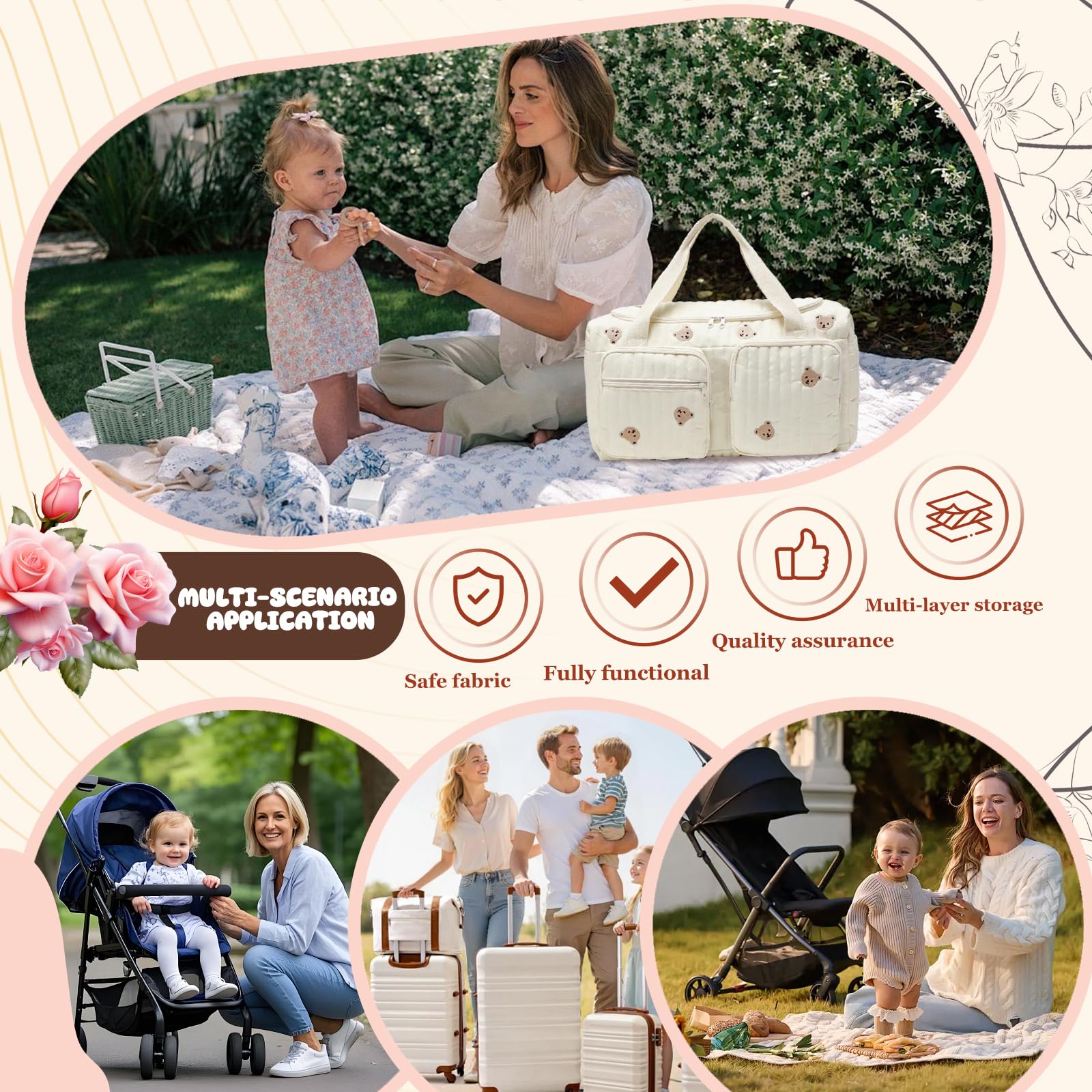 YOUYIKE Bolsa de Pañales de Viaje, Bolso para el Hospital, Bolsos de Fin de Semana para Mujer, Portátil y Ligero para Viajes, Camping, Hogar, Compras, Hospital — view 6