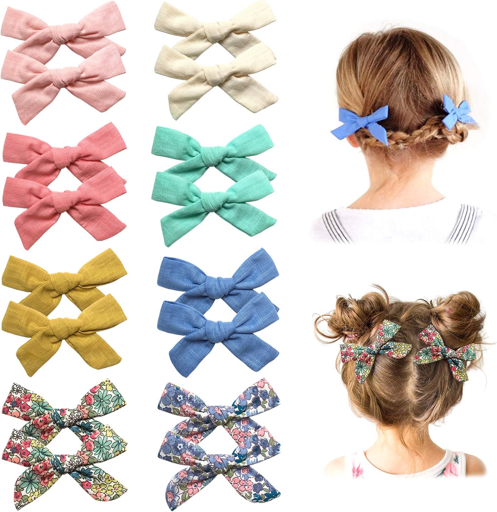 Hair Bows Clips Barrettes, Cotton & Linen Bows Hair Alligator Clips for Baby Girls, Toddlers, School Girls, Teens by Cherssy