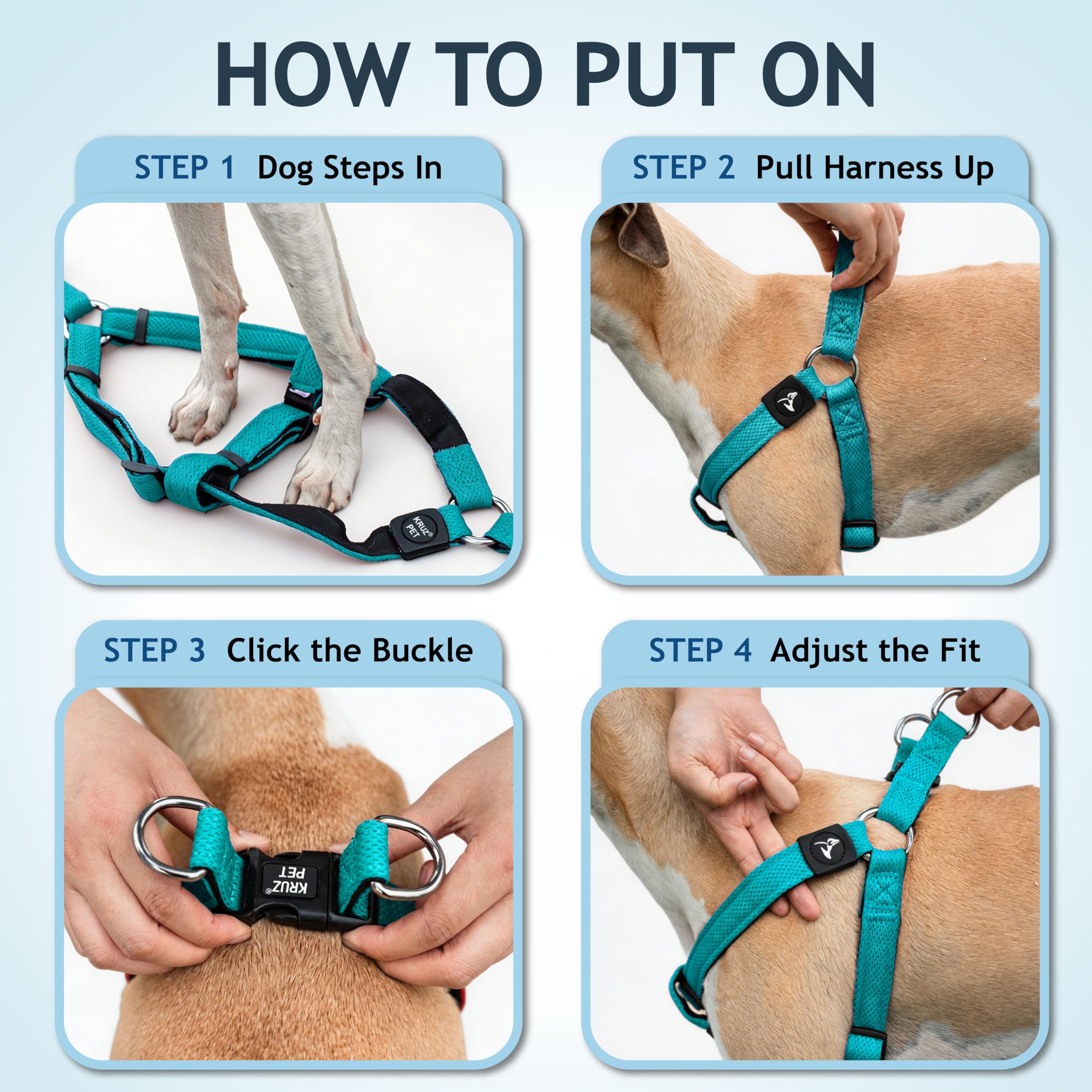 KRUZ PET Arnés de malla para perro, sin tirones, arnés ajustable de fácil ajuste, cómodo y ligero para caminar o entrenar perros pequeños, medianos o grandes