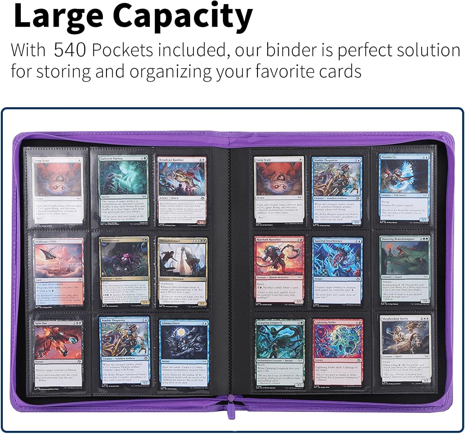 premium 540-pocket trading card binder, 9-pocket cards album, waterproof PU-leather Cover album with side loading, holds gaming, baseball, basketball & sports cards (Purple) image 3