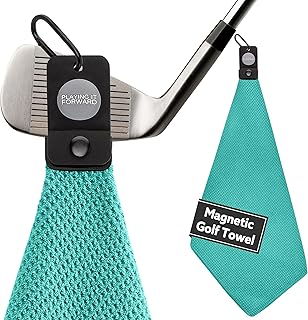 Magnetic Golf Towels for Golf Bags with Clip & Ultra Strong Magnet - Waffle Weave Microfiber Towel for Secure Hold on Bags & Carts - Ideal Club Cleaner & Accessories - Aqua