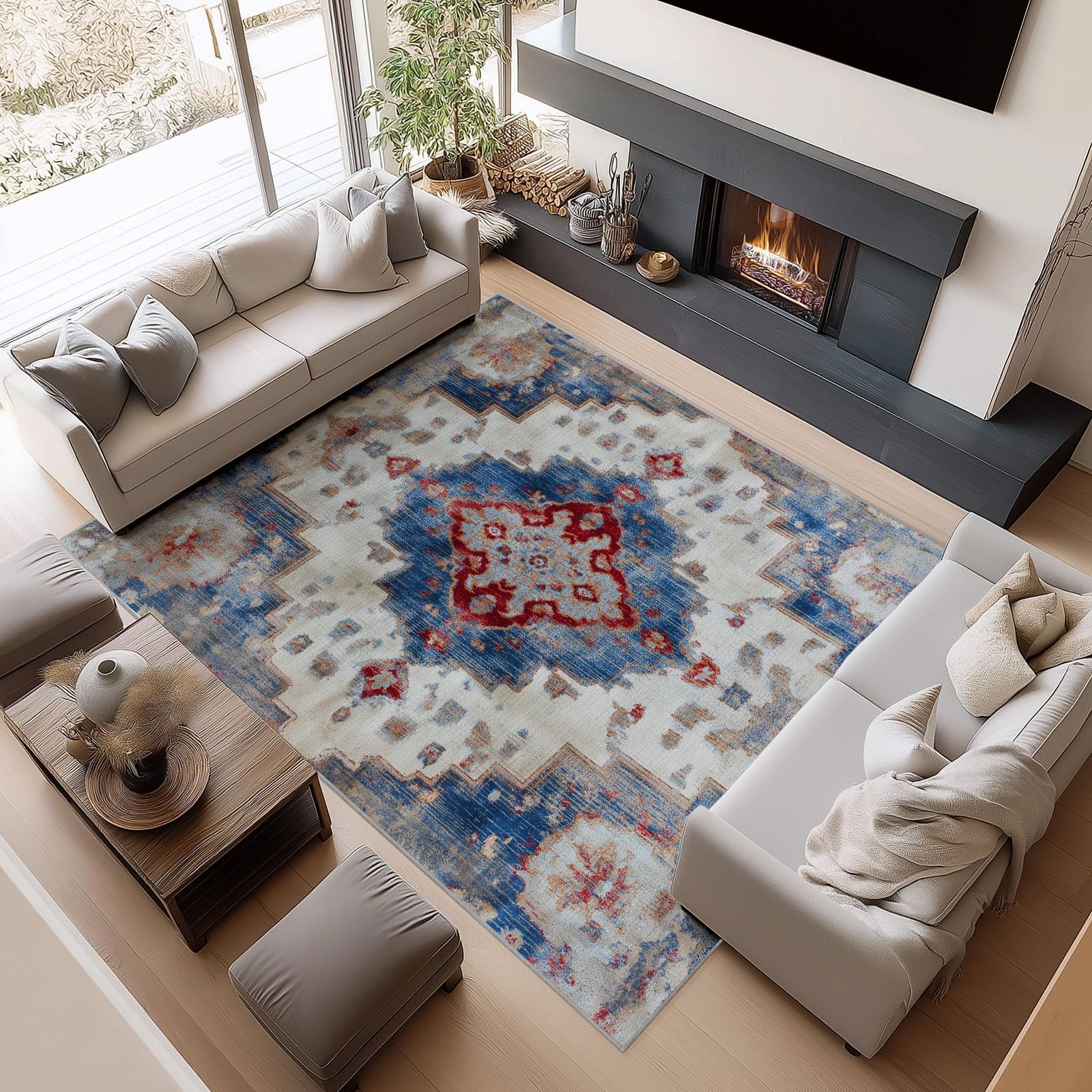Felpudo blanco 90x150 cm lavable con diseño geométrico para dormitorio de pelo corto