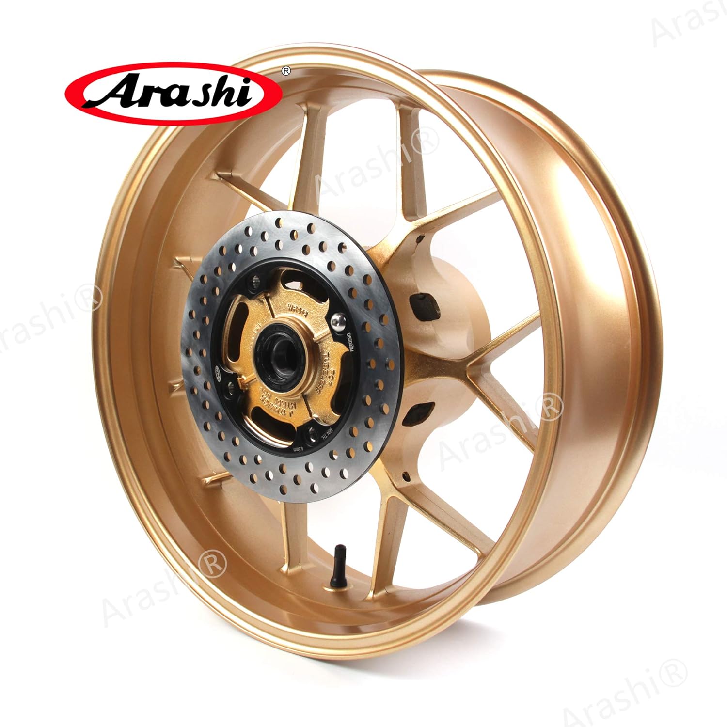 Arashi Rear Wheel Rim and Brake Disc Rotor for Honda CBR600RR 2007-2017, Motorcycle Replacement Accessories Parts Gold