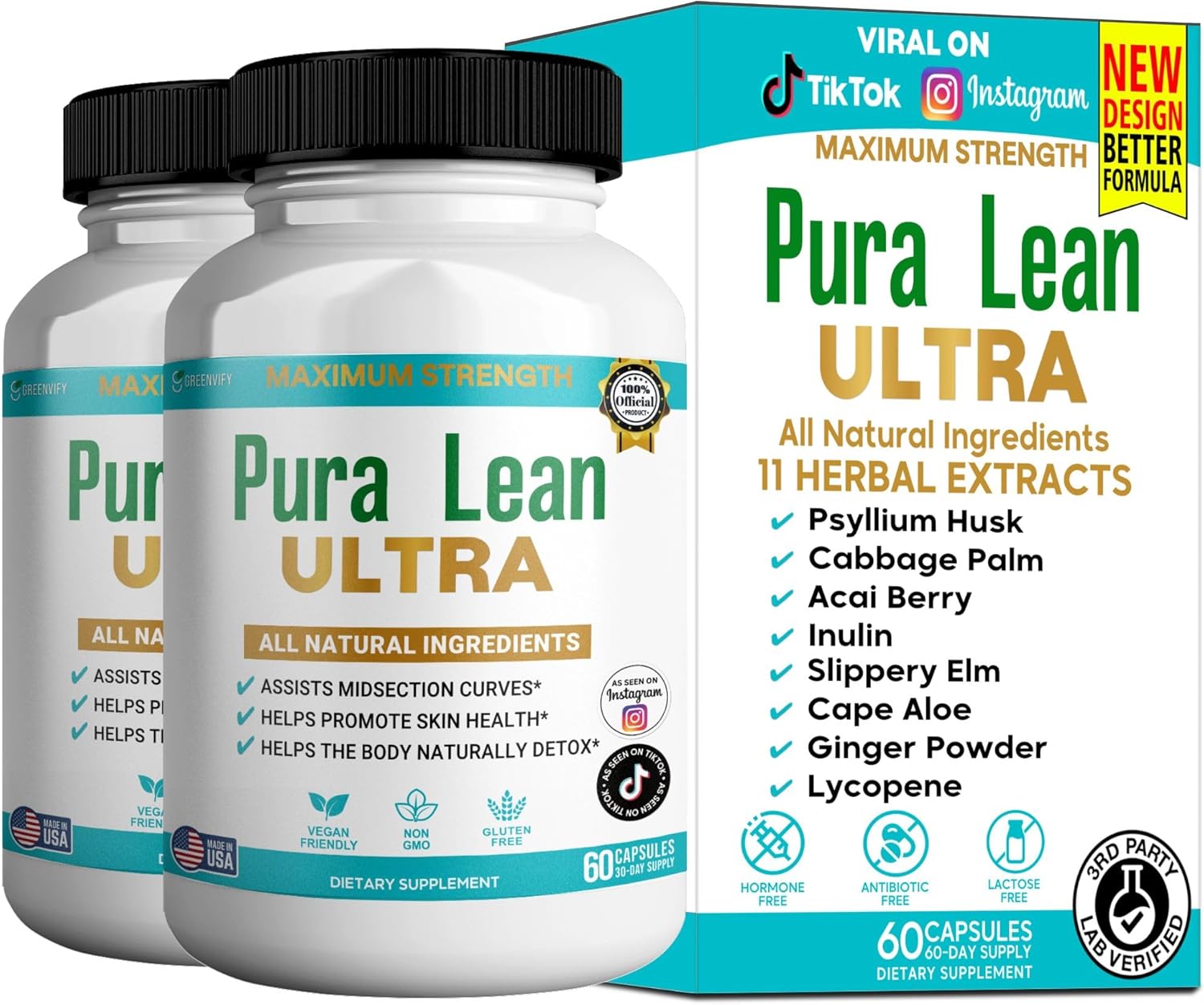 Pura Lean Ultra Maximum Strength, Dietary Supplement, All Natural Ingredients, 60 Capsules, 30-Day Supply (2)