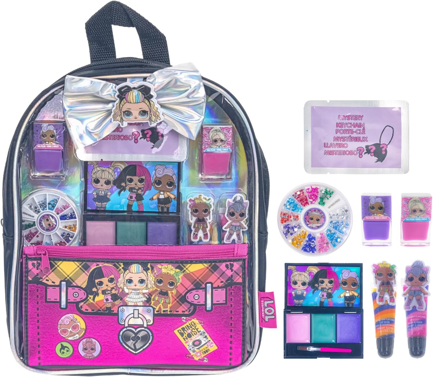 L.O.L. Surprise! Makeup Filled Backpack Set, Including Lip Balm, Nail Polish, Nail File, Hair Bows, and Other Accessories, Perfect for Parties, Sleepovers and Makeovers, Ages 3+, By Townley Girl