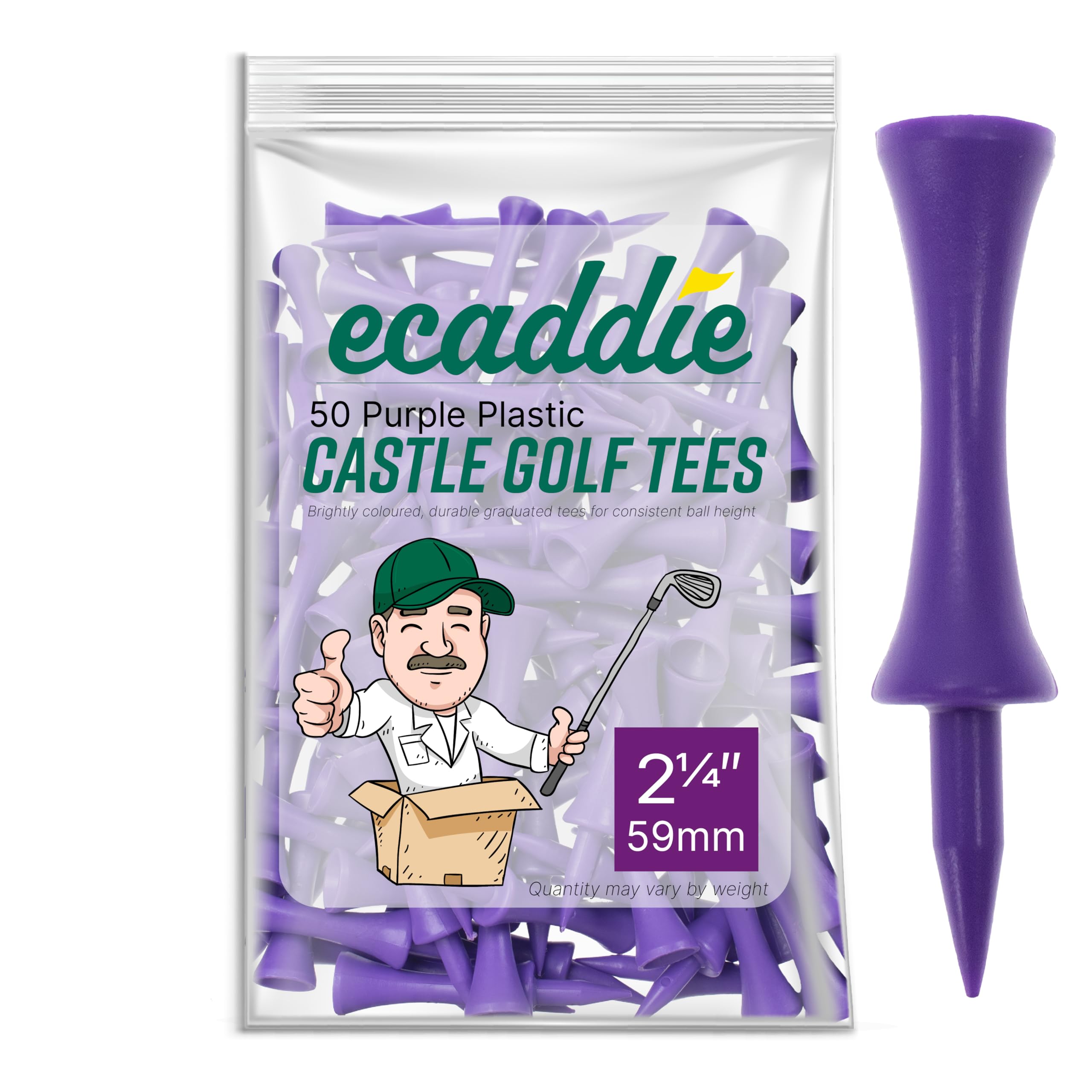 ECADDIE Plastic Castle Graduated Golf Tees (Pack of 50) - Various Sizes & Colours