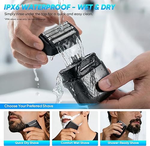 Miniatura 5 de Afeitadoras eléctricas de aluminio para hombres, mini maquinilla de afeitar eléctrica con 4 cuchillas flotantes, maquinillas de afeitar inalámbricas