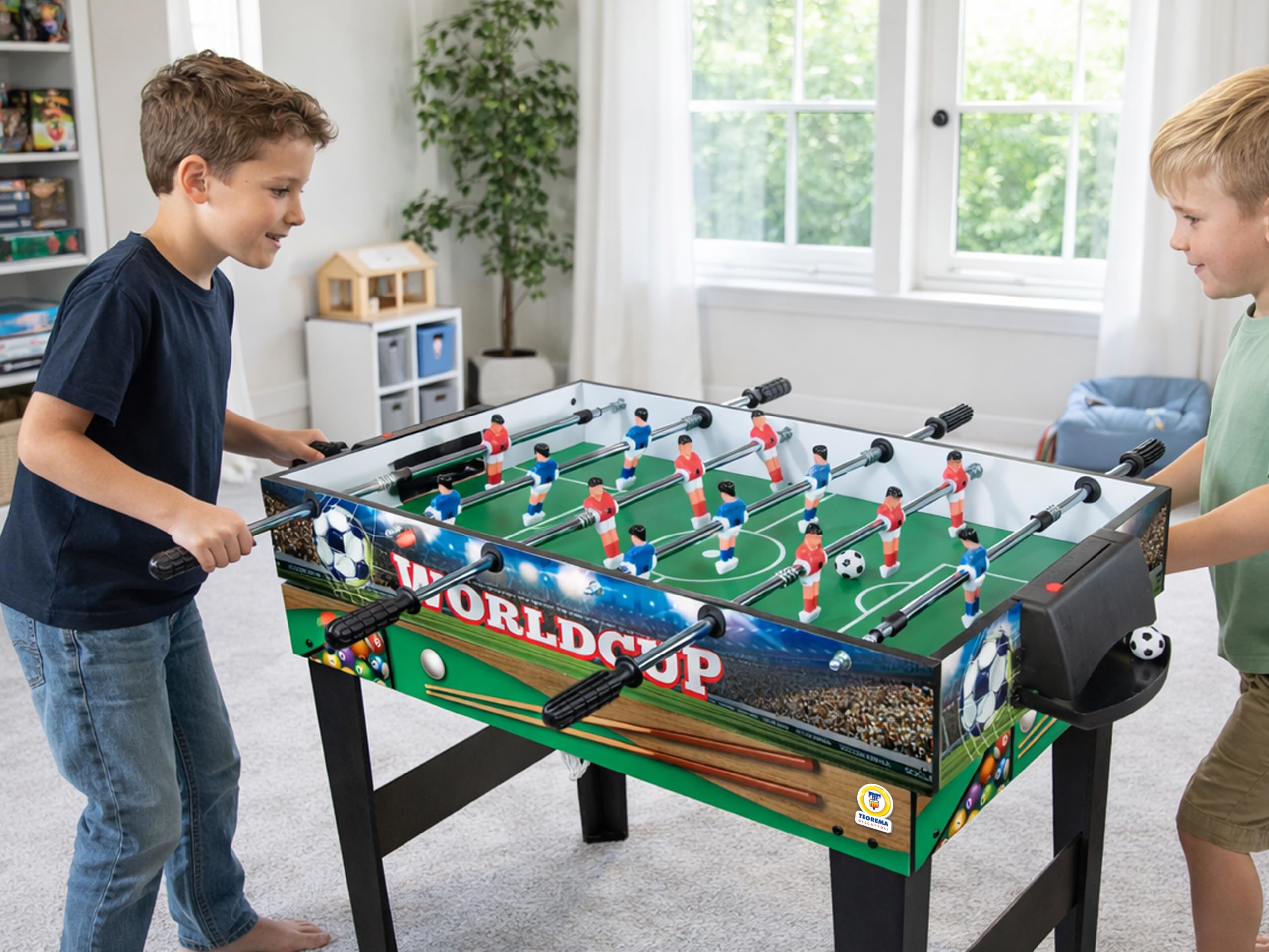 Teorema Giocattoli - Table de Jeu 4 en 1 en Bois, Football, ping-Pong, air Hockey, Billard, Dimensions 96 x 86 x 68 cm, 67359