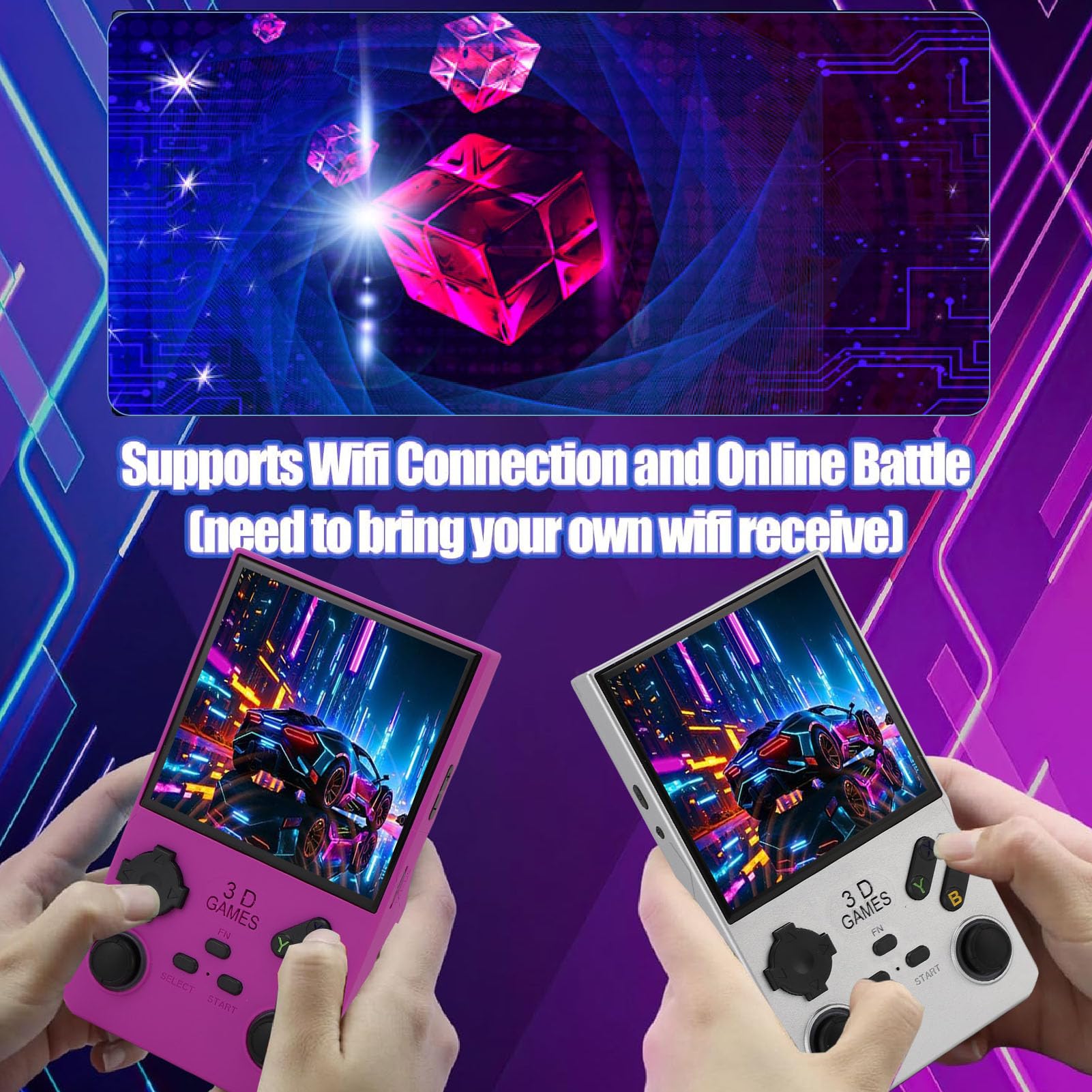 Goshyda Handheld -Spiel, Tragbare Retro -Gaming -Konsole mit RGB -Farben, die in 256 GB Speicherkarte 45 Emulatoren Eingebaut Sind, 4.0 Im HD -Bildschirm Video Player (SILVER)
