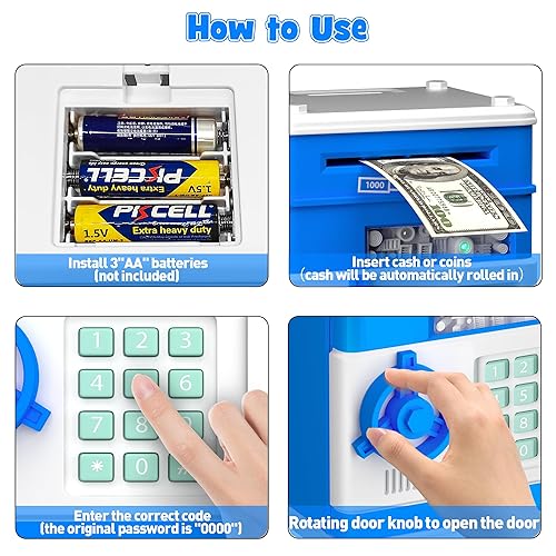 Miniatura 6 de JUNEU Hucha para niños, juguetes para niños de 3, 4, 5, 6, 7, 8 años, alcancía electrónica para ahorrar dinero para niños, mini alcancía estilo