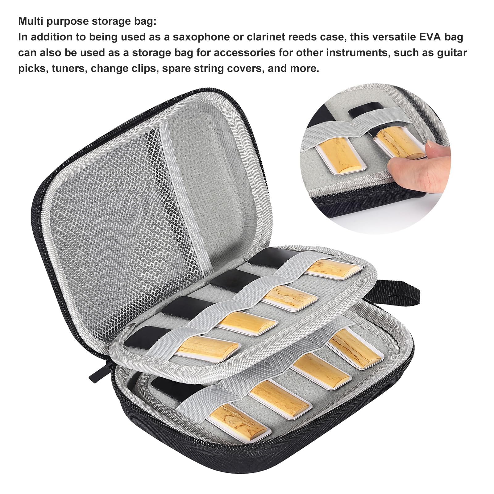 Étui de Transport D'anches étanche, étui Vitaliseur D'anches, capacité de 20 Pièces, Boîte de Rangement D'anches EVA pour Saxophone Clarinette (BLACK)