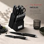 Ensembles de couteaux pour cuisine avec bloc, 15 Pièces Couteau Chef avec auto-affûtage, acier inoxydable antiadhésif Lames de revêtement anti-rouille en céramique, poignée ergonomique, Gris noir