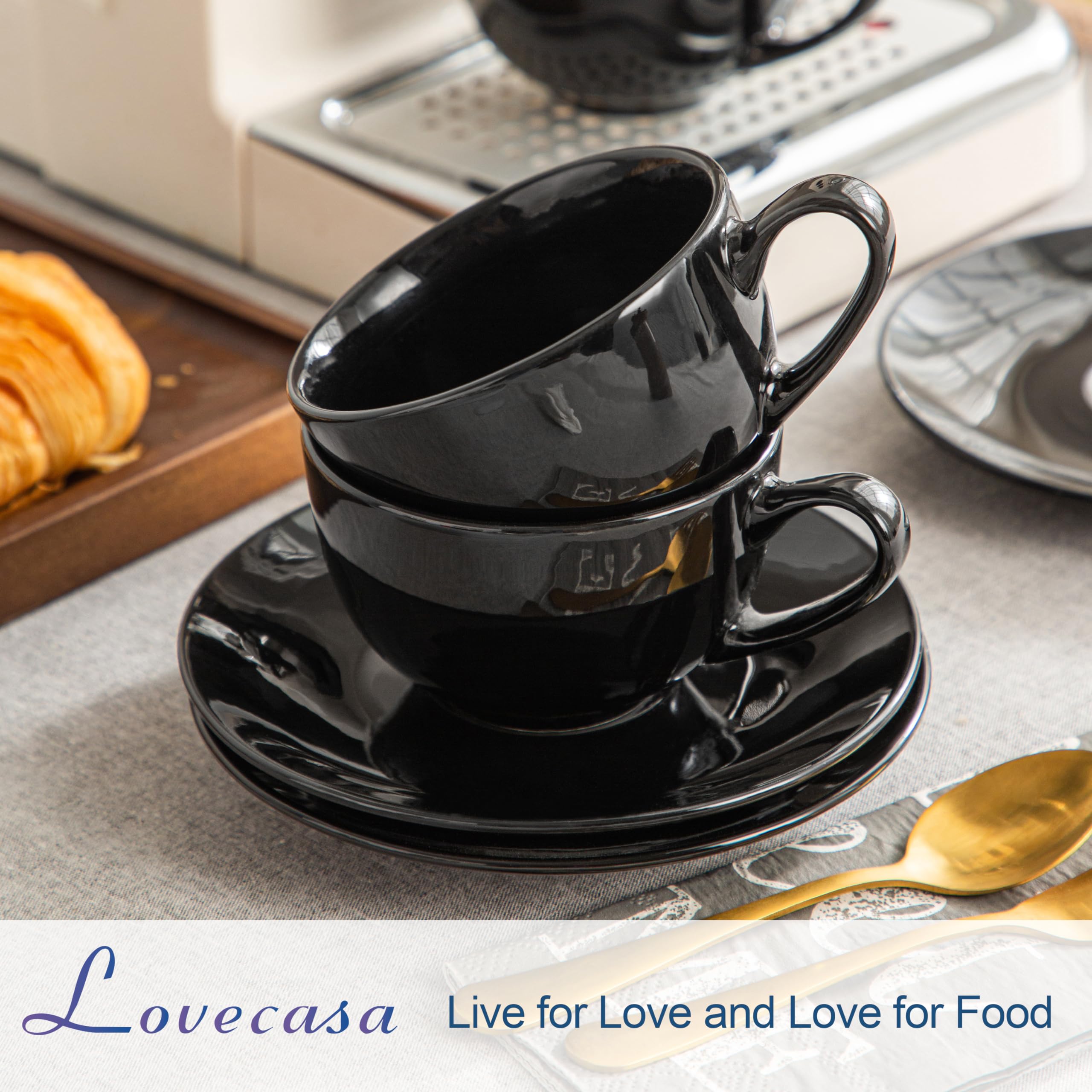 LOVECASA, Serie Sweet - Servizio da caffè in porcellana per 6 persone, tazza da cappuccino da 230 ml + piattino