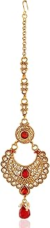 accessher traditional Antique American Diamond Bindiya Style Brass Ethnic Maang Tika (Red AD Antique Maang tika) for women and girls with a pack of 1-picture-47