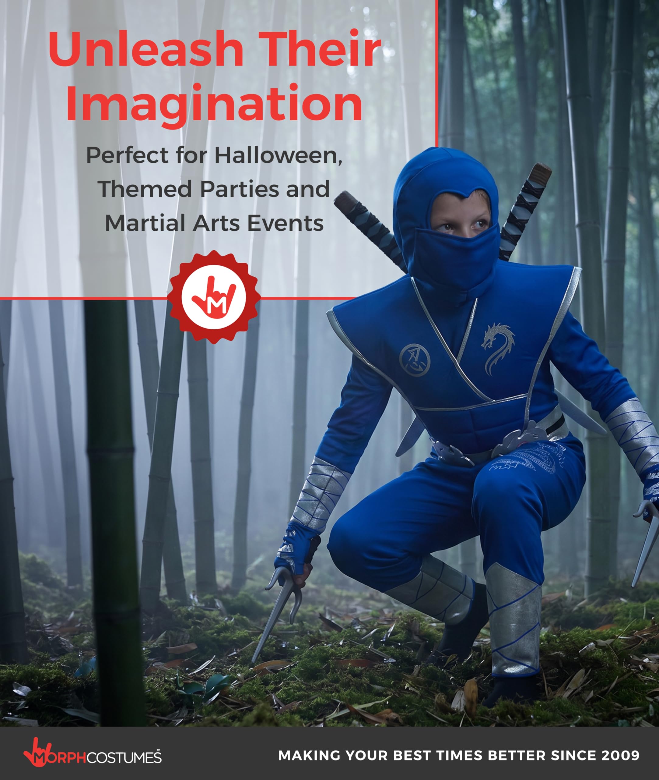 Morph Costume Ninja Bambino, Vestito Halloween Bambini, Costume Ninja Bambini Carnevale