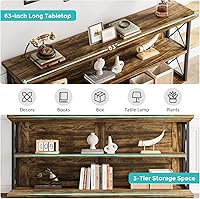 Vista 6 de Mesa de consola larga de 63 pulgadas con 3 niveles de almacenamiento para entrada, mesa de sofá de madera detrás del sofá para pasillo de sala