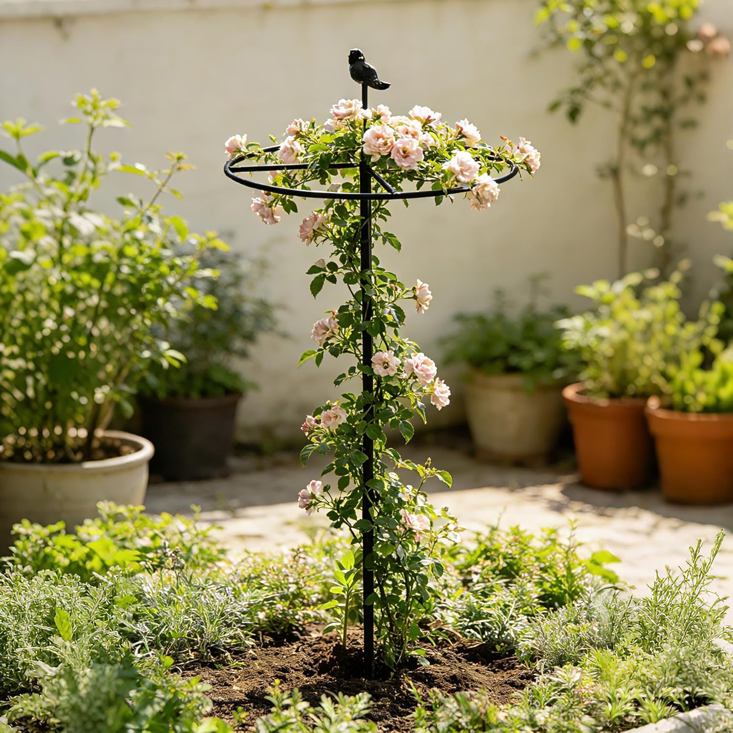 32 Inch Metal Trellis for Climbing Plants Outdoor - Rust-Resistant Plant Support Garden Stakes with Decorative Bird for Peony Cages, Flower Climbers, and Outdoor Plants