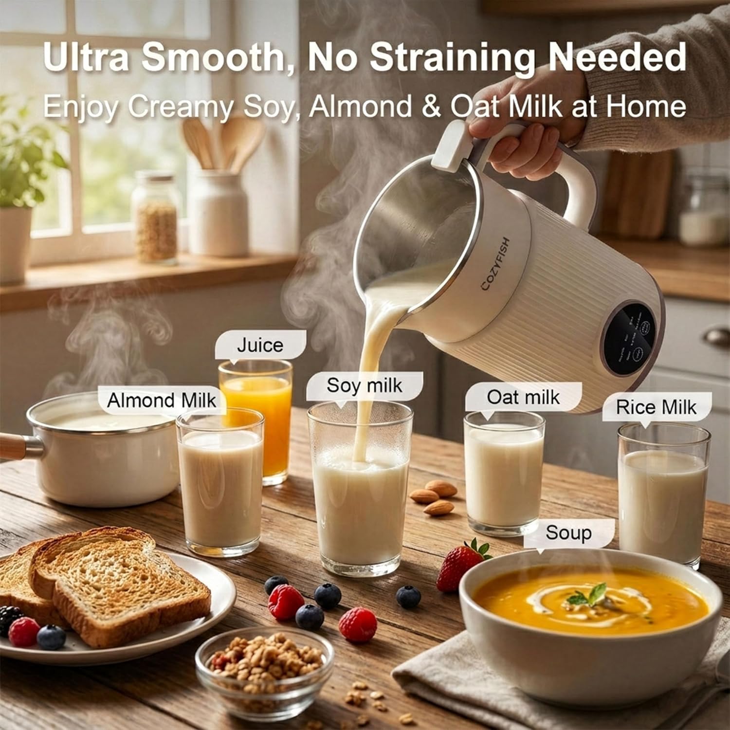 35oz Nut Milk Maker, Compact Soy Milk Maker with 12 Blades, Automatic Almond Oat Milk Machine, Hot & Cold Functions,12H Timer, Auto Clean, Keep Warm, White Batch Plant-Based Milk Maker