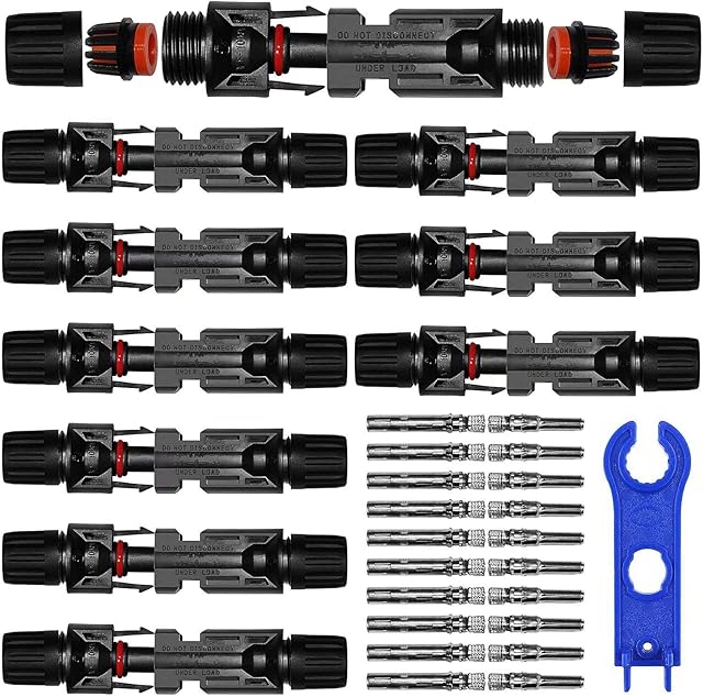 Solar Panel Connector Male/Female Solar Panel Cable Connectors Double Seal Rings Waterproof PV Connector with 1 Pair of Solar Tool Spanner Wrenches for PV Solar Panel Cable (10 Pairs)