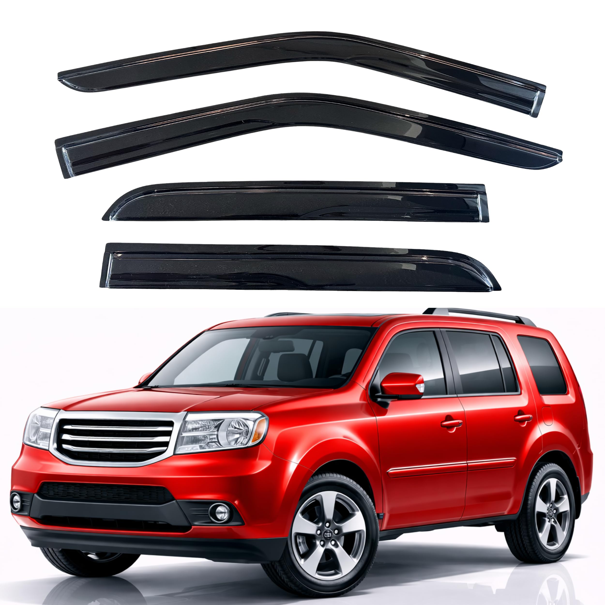KPY Rain Guards Fit for 2009-2015 Honda Pilot, Out-Channel Window Visors Vent Wind Deflectors 4PC, Car Accessories for 09-15 Pilot