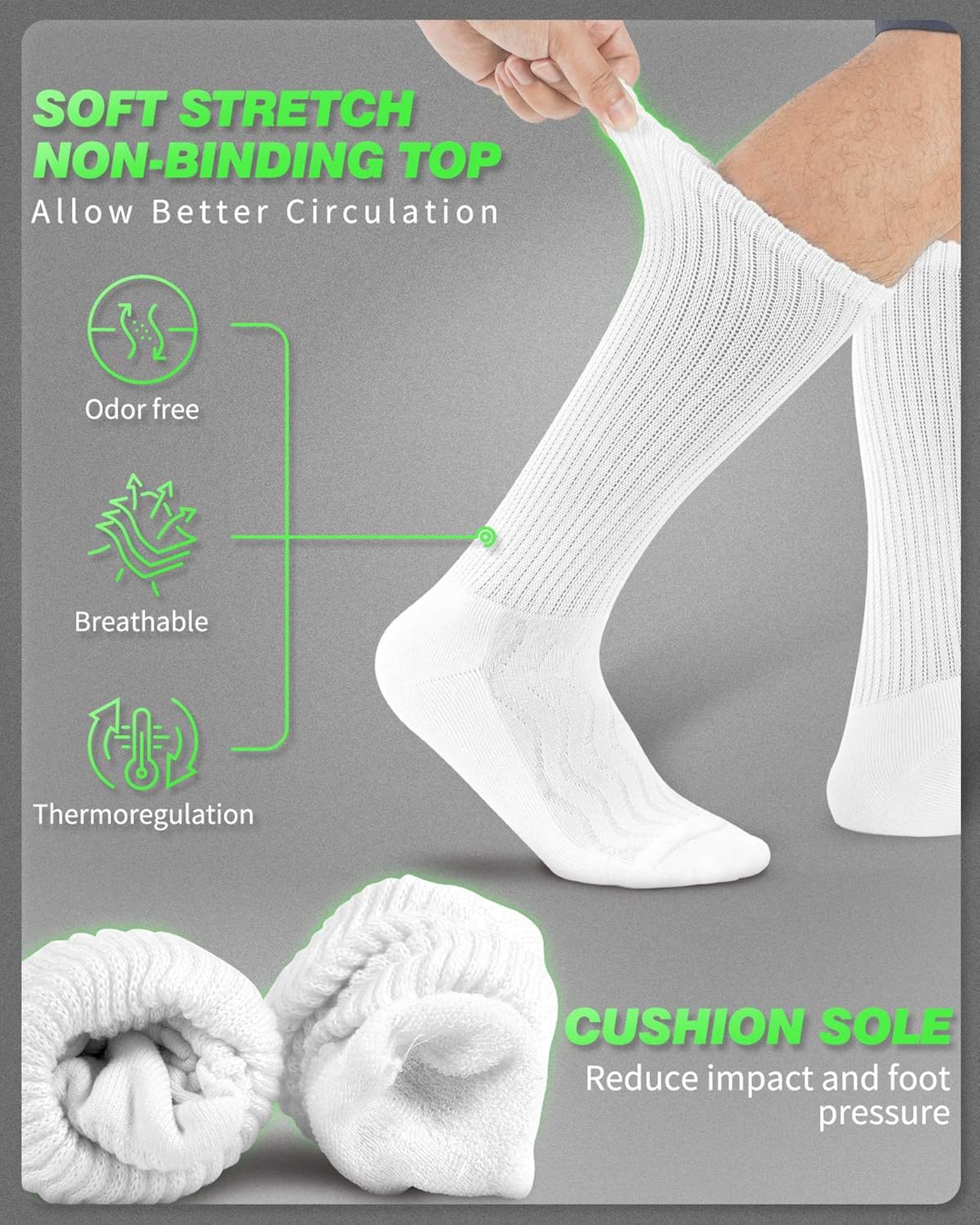 (6 Pack)Diabetic Socks Men and Women Non-Binding Bamboo Cushioned Moisture Wicking Diabetic Unisex Crew Ankle Socks : Health & Household