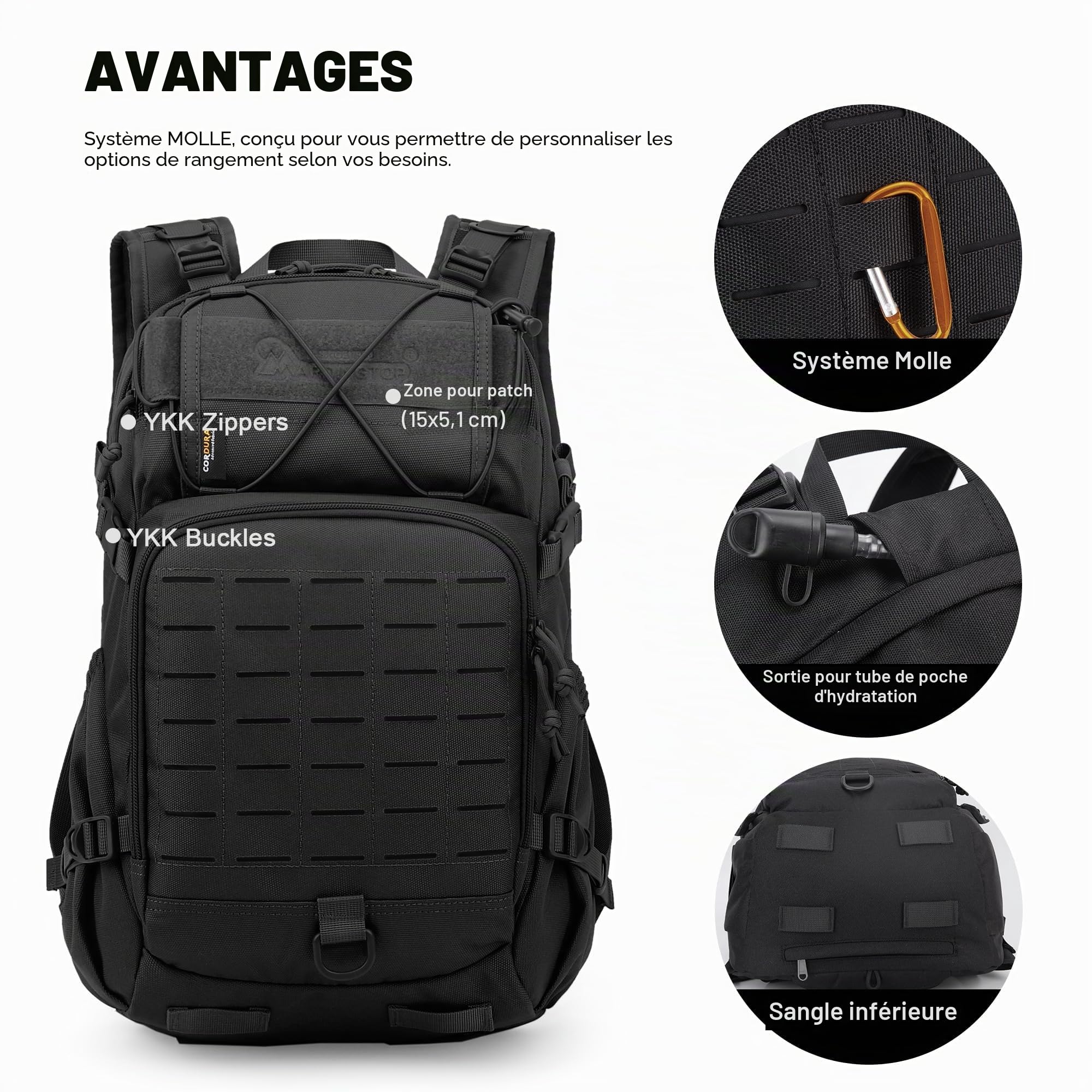 Mardingtop Sac à dos tactique de 25 l - Sac à dos de randonnée - Multiples compartiments - Sac à dos de voyage - Sac à dos de trek