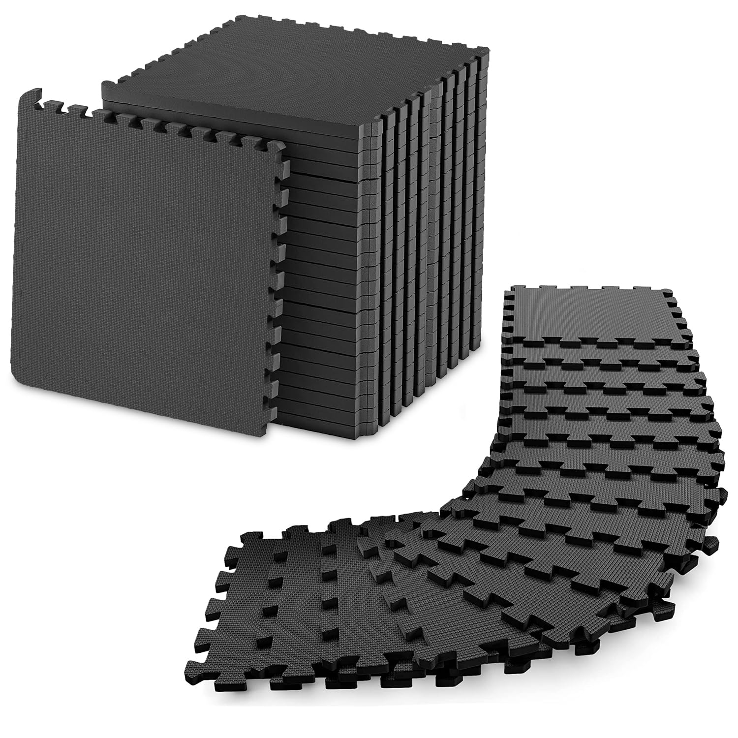 BLADO Interlocking Foam Mats Mix Pattern Yoga Mat EVA Puzzle Foam Exercise Floor Baby Play Mats Gym Flooring Mats Protective Floor Tiles (Black, 30 cm x30 cm, 10 Piece)