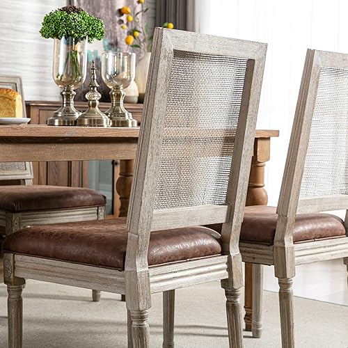 Miniatura 20 de chairus Juego de 2 sillas de comedor de ratán de granja, sillas de campo francesas de cuero con respaldo redondo, sillas laterales ovaladas para