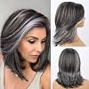 Dark Silver Grey Wigs Layered Curtain Bangs Wig for Black and White Women with Soft Synthetic Short Curly Wavy Highlights Elderly Hair Wig