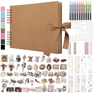 DIY Scrapbook Photo Album with Ribbon, 80 Pages/40 Sheets Scrap Book Rec...