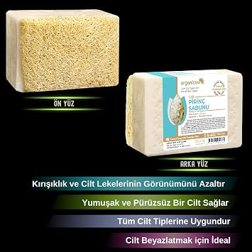 Doğal Kabak Lifli Pirinç Sabunu 120 Gr 1 Adet Tüm Cilt Tipleri İçin Beyazlatma Etkili E ve B Vitaminli
