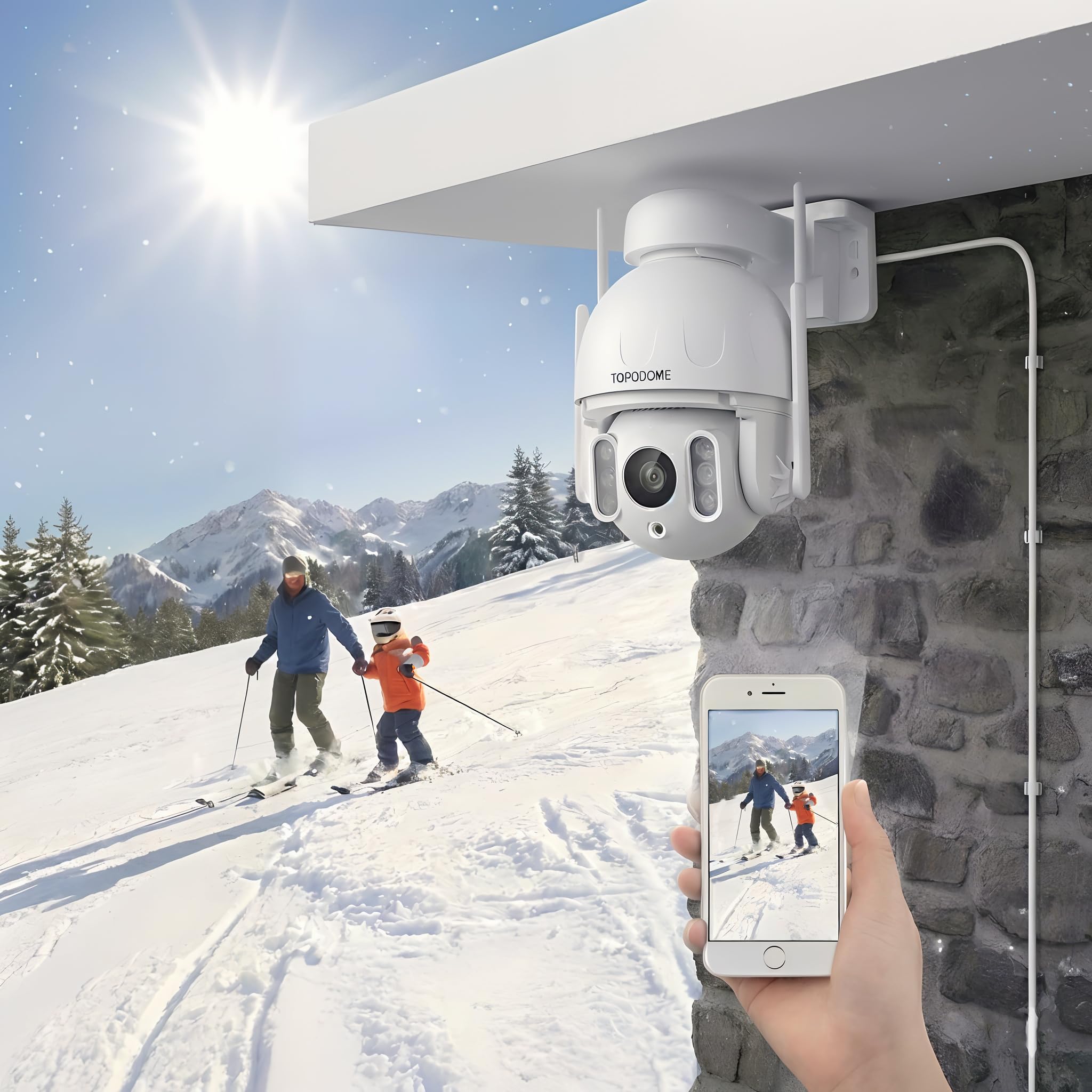 S21C-Slim 2K Cámara PTZ WiFi Exterior Montaje en Techo | Seguimiento 360°, Zoom Digital, Visión Nocturna Color 50m, WiFi 5G, RTSP, Detección Humana, IP66