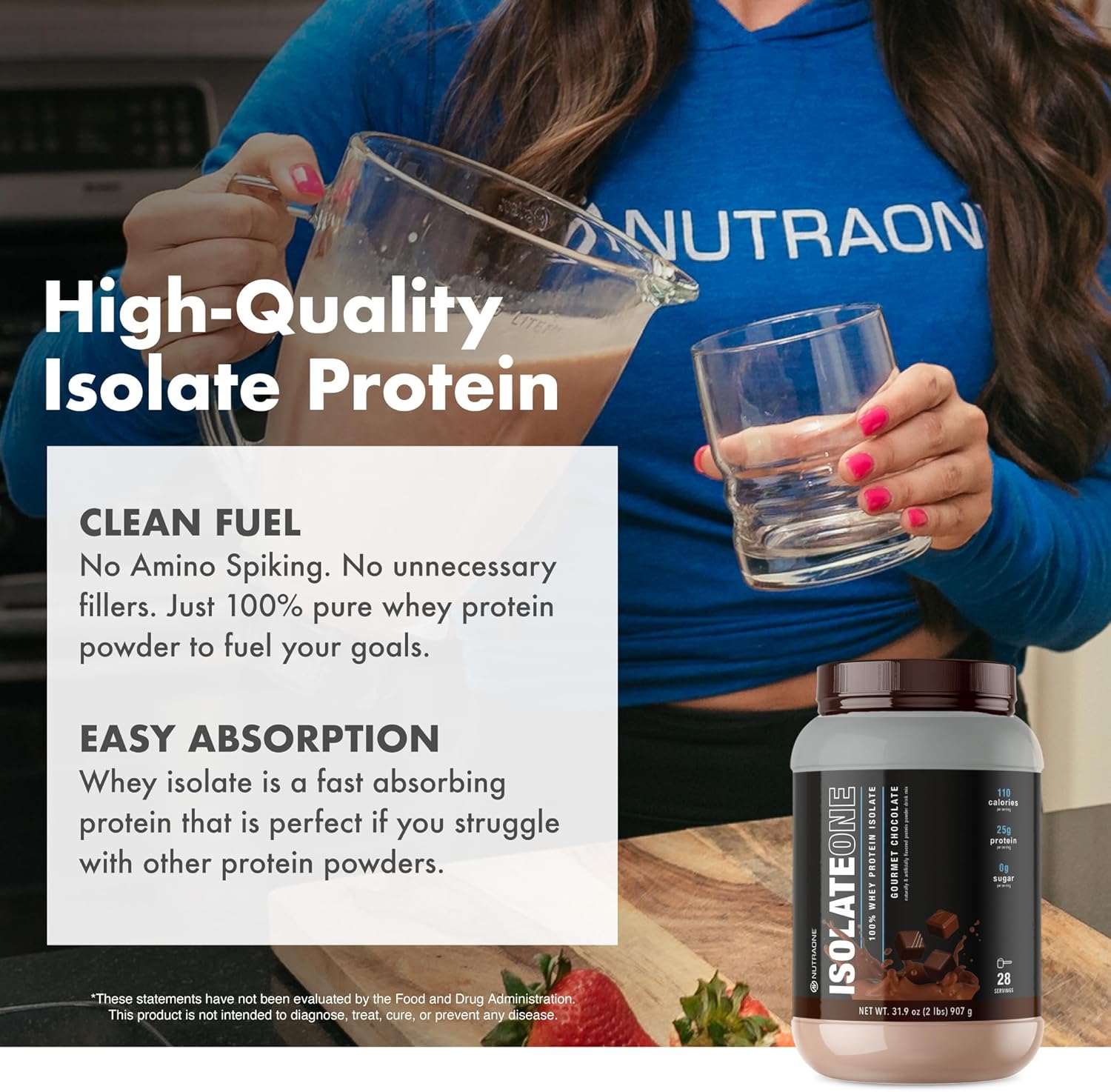 NutraOne IsolateOne Whey Isolate Protein Powder 100% Pure Whey Isolate Powder (Gourmet Chocolate - 2 lbs)