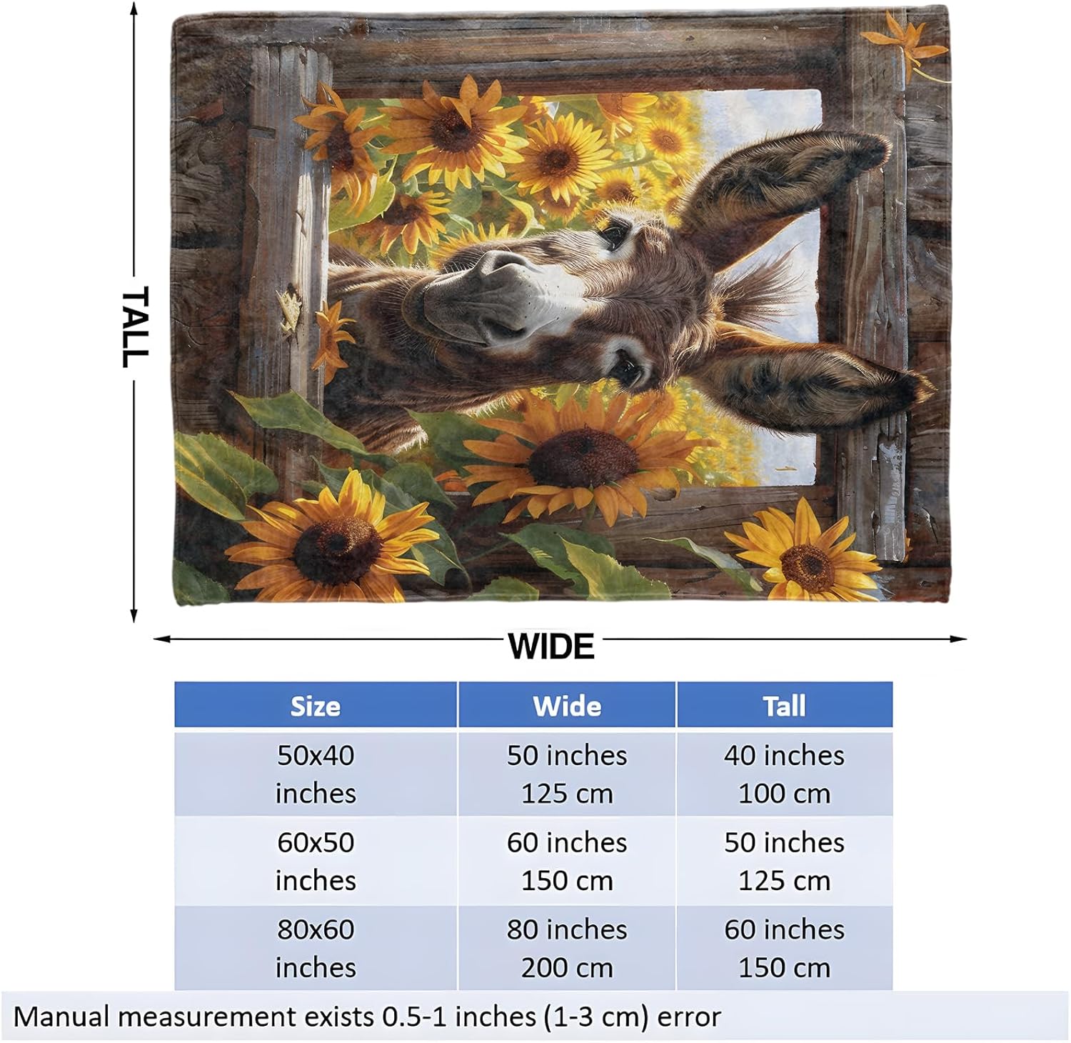 Donkey and Sunflower Throw Blanket for Girls Boys Kids Adults, 50x60 in, Cozy Flannel Blanket for Bedroom, Camping, Couch, Room Decor, Fuzzy Warm Soft Gifts - Image 3