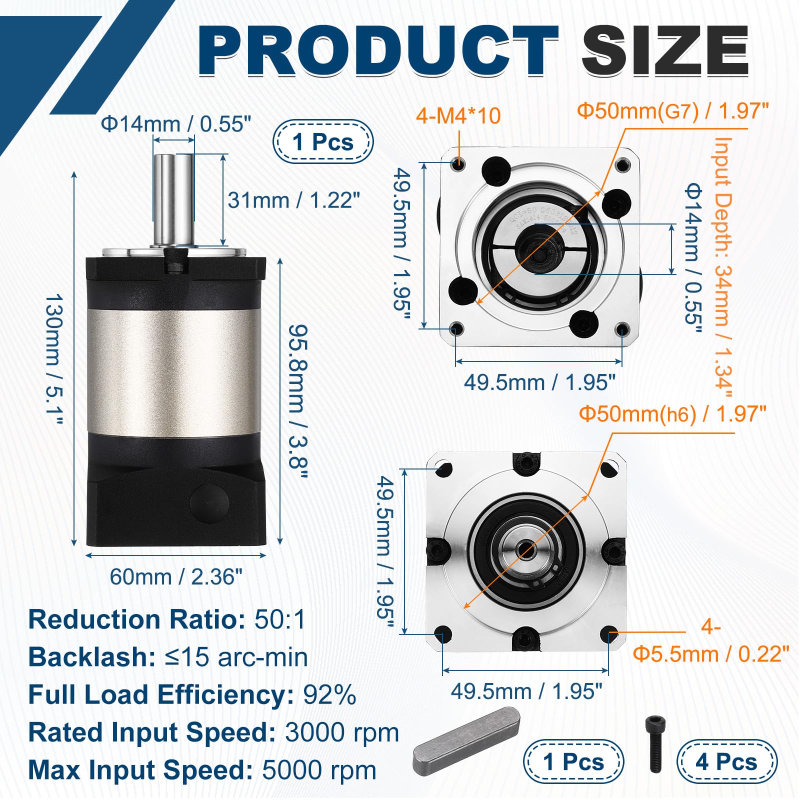 DTGN Riduttore Planetario Rapporto Riduzione Giocho Arc-Min Velocità 3000rpm Foro Di Ingresso 14mm(0.551 Pollice) E Albero Di Uscita Ideale Per Router CNC, Motore Servo 60mm.