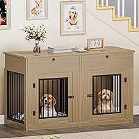 Vista 12 de YITAHOME Soporte de TV doble para perros de 63 pulgadas con toma de corriente, muebles de madera resistente para 2 perros, muebles