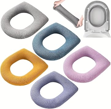 10 Pcs Bathroom Soft Thicker Warmer Stretchable Washable Cloth Toilet Seat Cover Pads (5 colors, 2 of each)