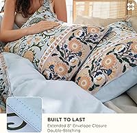 Vista 4 de Bedsure Funda de edredón reversible 100% algodón con marco floral vintage, tamaño Queen, funda de edredón clásica con bordes con cierre